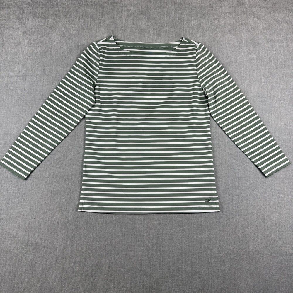 Vineyard Vines Performance Shirt Women’s XS Green Striped Long Sleeve Boatneck
